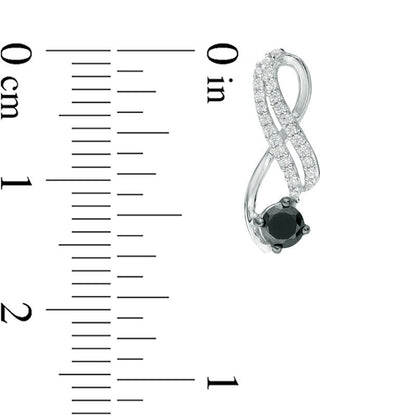 0.5 CT. T.W. Enhanced Black and White Diamond Ribbon Two Row Drop Earrings in 10K White Gold