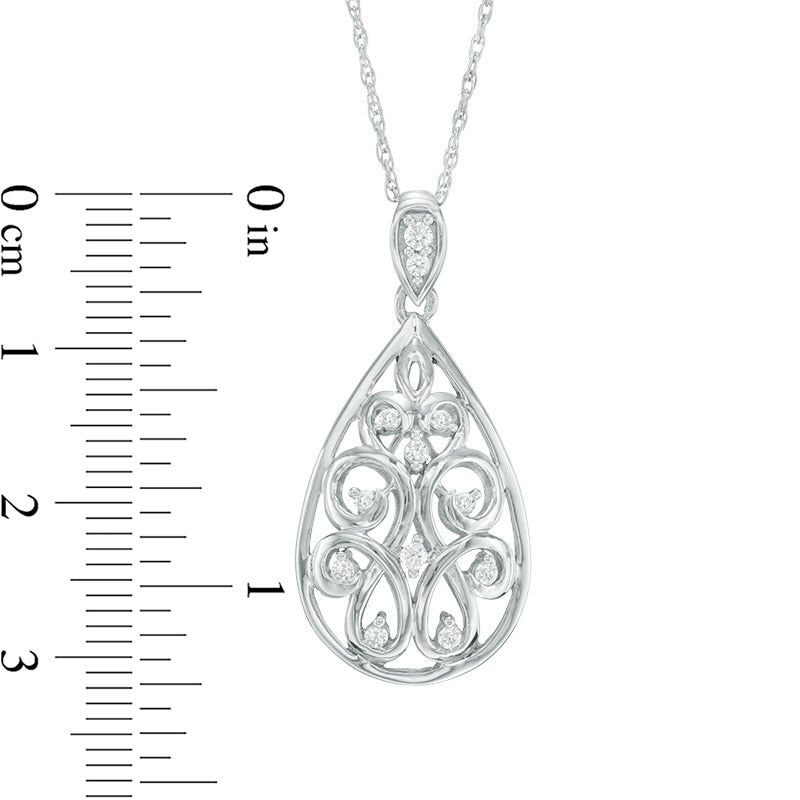0.2 CT. T.W. Natural Diamond Pear-Shaped Filigree Pendant in Sterling Silver