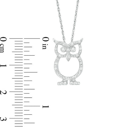 0.07 CT.T .W. Natural Diamond Owl Pendant in Sterling Silver