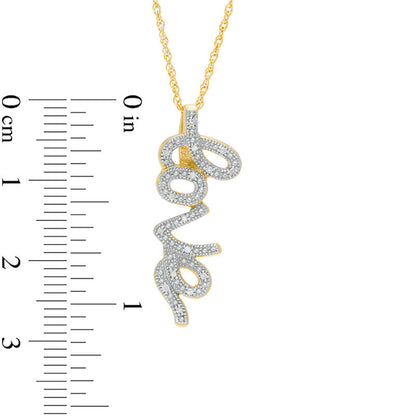 Natural Diamond Accent Cursive "love" Pendant in Sterling Silver with Yellow Rhodium