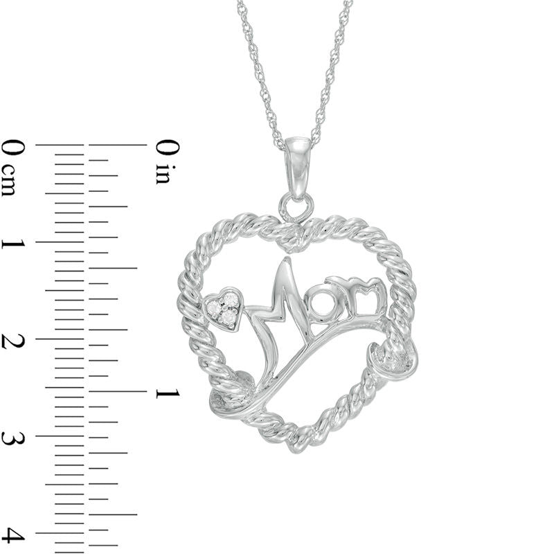 Natural Diamond Accent "Mom" Heart Necklace in Sterling Silver
