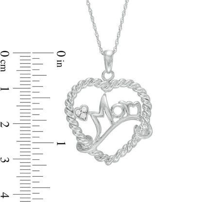 Natural Diamond Accent "Mom" Heart Necklace in Sterling Silver