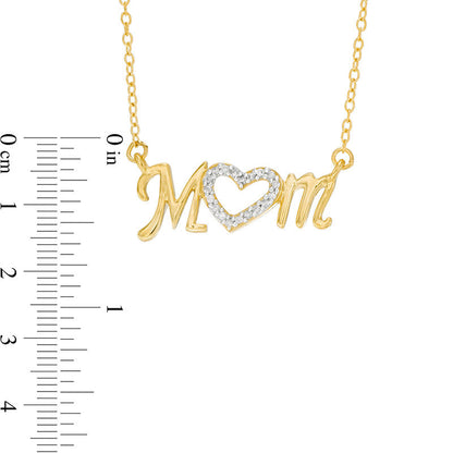 0.1 CT. T.W. Natural Diamond "Mom" Heart Necklace in Sterling Silver with Yellow Rhodium