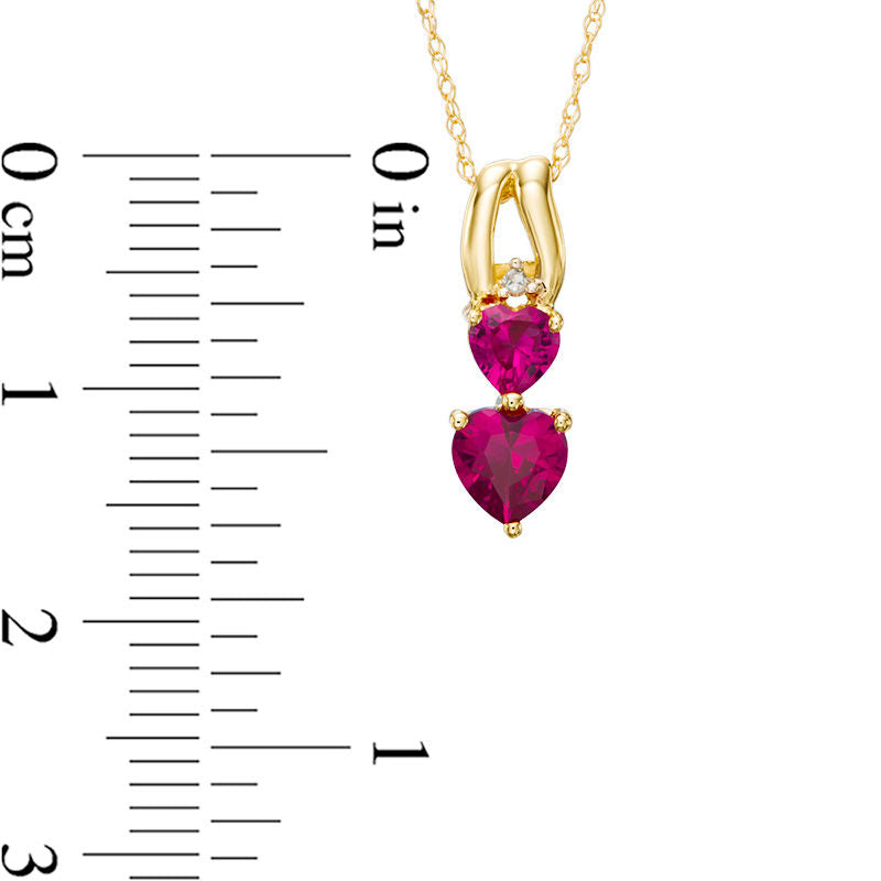 Heart-Shaped Lab-Created Ruby and Diamond Accent Pendant in 10K Yellow Gold