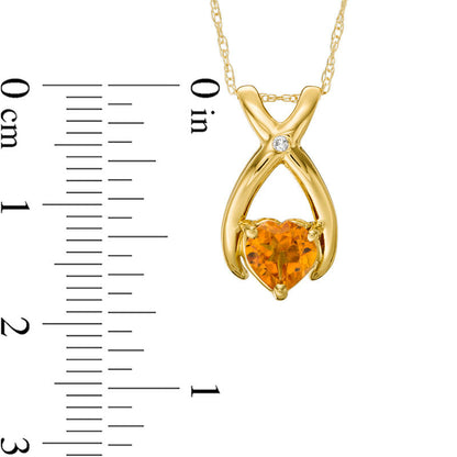 6.0mm Heart-Shaped Citrine and Natural Diamond Accent Wishbone Pendant in 10K Yellow Gold