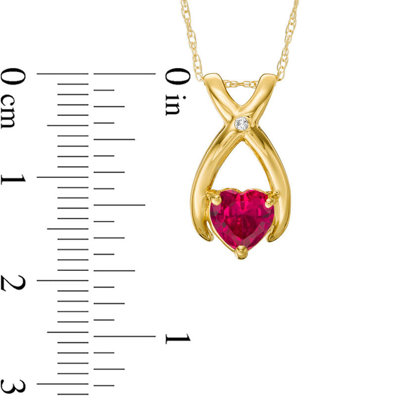 6.0mm Heart-Shaped Lab-Created Ruby and Diamond Accent Wishbone Pendant in 10K Yellow Gold