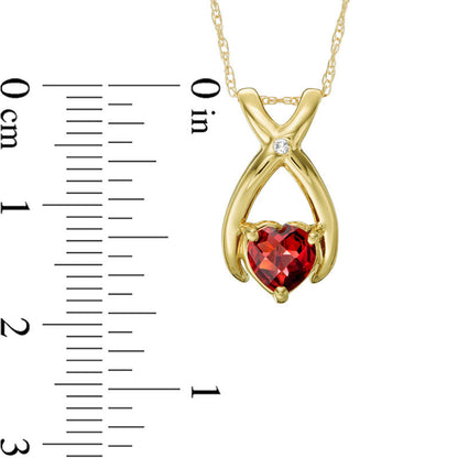 6.0mm Heart-Shaped Garnet and Natural Diamond Accent Wishbone Pendant in 10K Yellow Gold