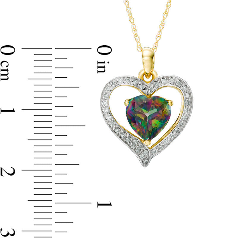 8.0mm Mystic Fire® Topaz and 0.17 CT. T.W. Natural Diamond Heart Pendant in 10K Yellow Gold