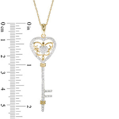 0.2 CT. T.W. Natural Diamond Heart Key Pendant in 10K Yellow Gold