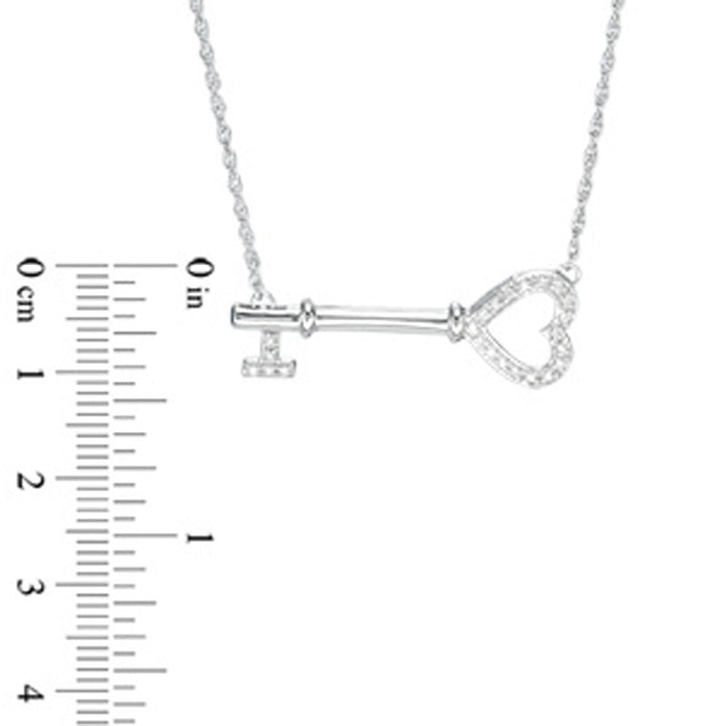 0.1 CT. T.W. Natural Diamond Sideways Heart Key Necklace in Sterling Silver