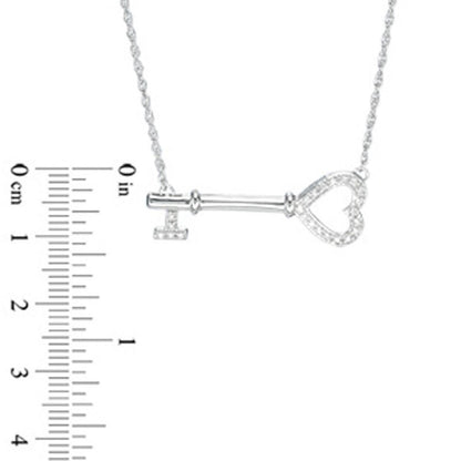 0.1 CT. T.W. Natural Diamond Sideways Heart Key Necklace in Sterling Silver