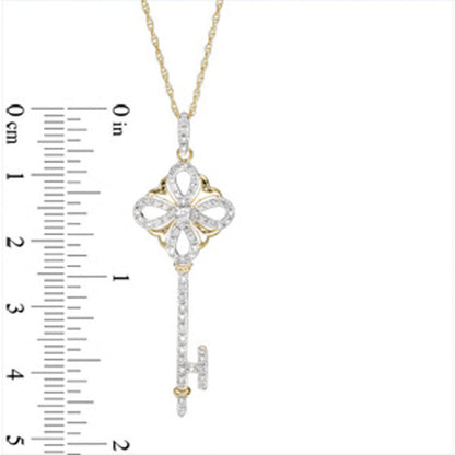 0.25 CT. T.W. Natural Diamond Key Pendant in 10K Yellow Gold