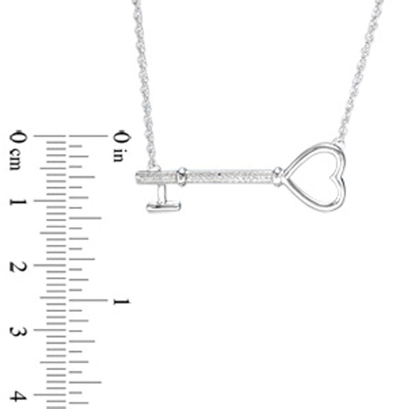 0.07 CT. T.W. Natural Diamond Sideways Heart Key Necklace in Sterling Silver