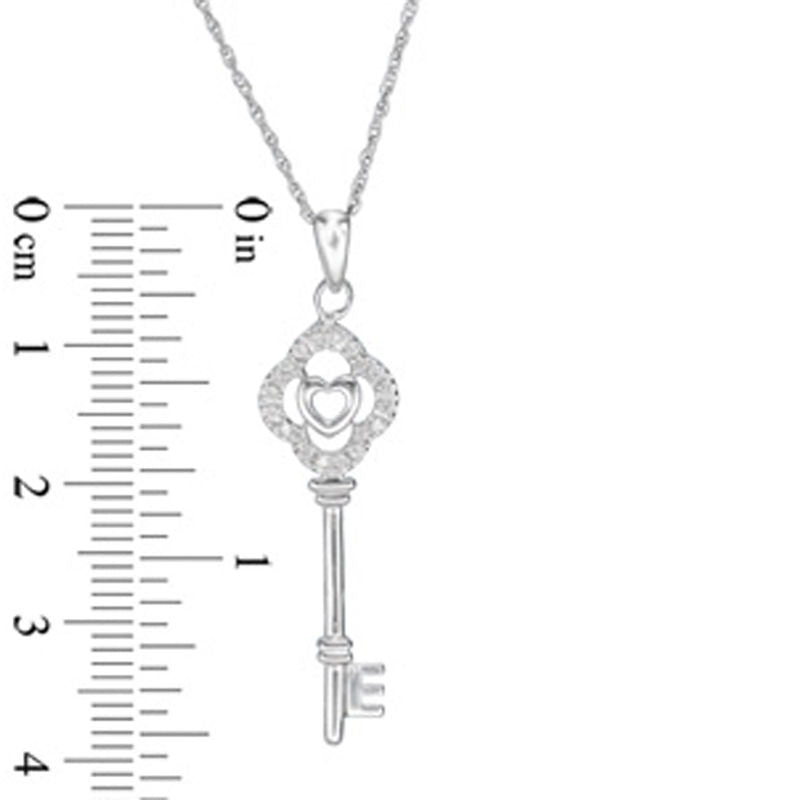 Natural Diamond Accent Heart Key Pendant in Sterling Silver