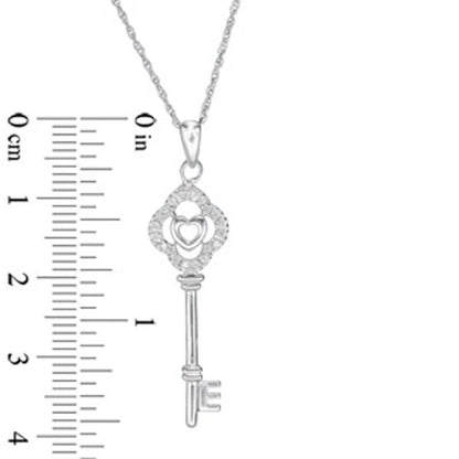 Natural Diamond Accent Heart Key Pendant in Sterling Silver