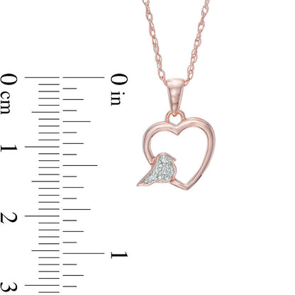 Natural Diamond Accent Heart with Bird Pendant in Sterling Silver and 10K Rose Gold Plate