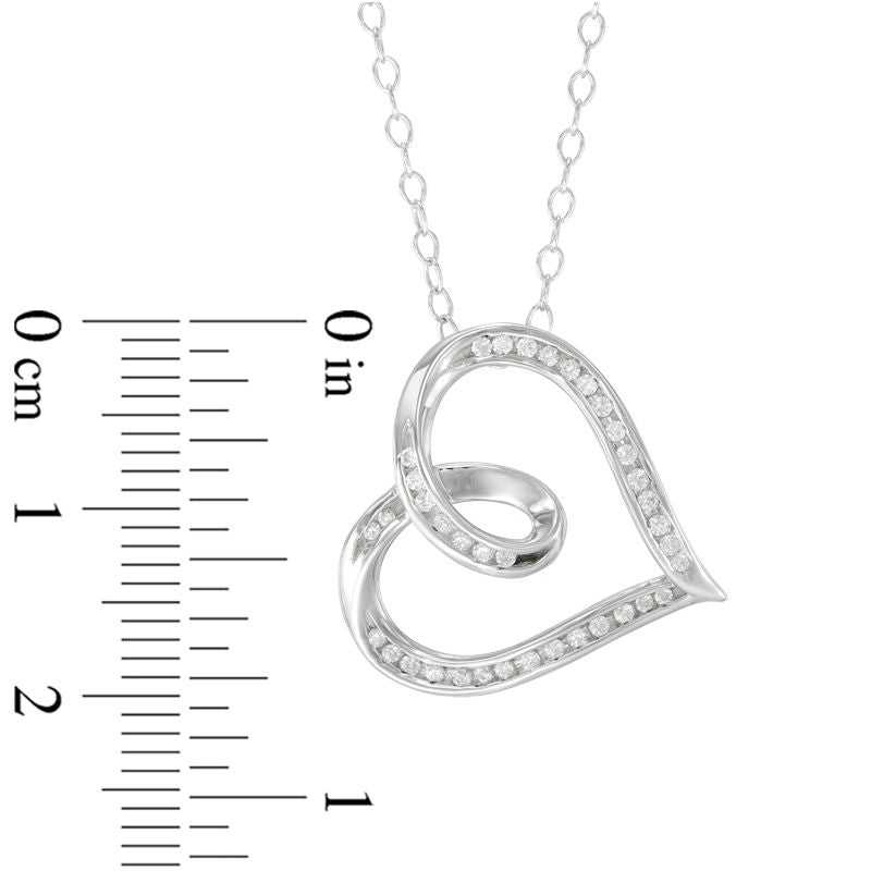 0.2 CT. T.W. Natural Diamond Tilted Heart Loop Pendant in Sterling Silver