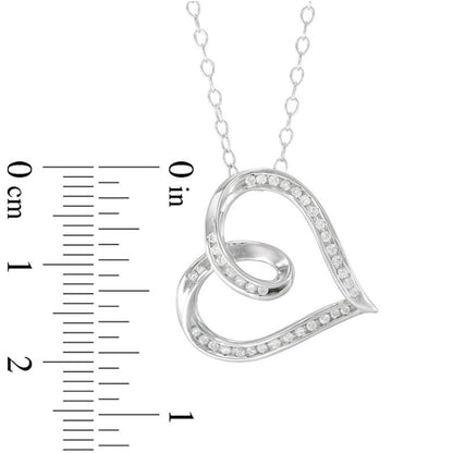 0.2 CT. T.W. Natural Diamond Tilted Heart Loop Pendant in Sterling Silver