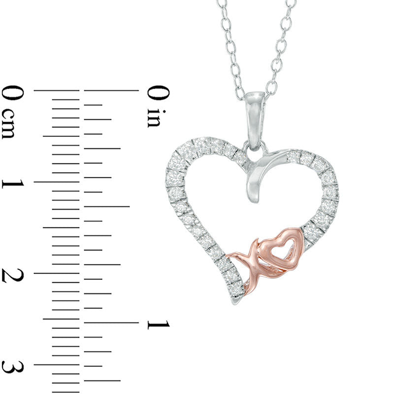 0.33 CT. T.W. Natural Diamond "XO" Heart Pendant in Sterling Silver with 14K Rose Gold Plate