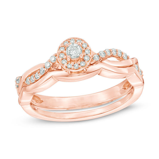 1/4 CT. T.W. Diamond Frame Twist Bridal Engagement Ring Set in 14K Rose Gold