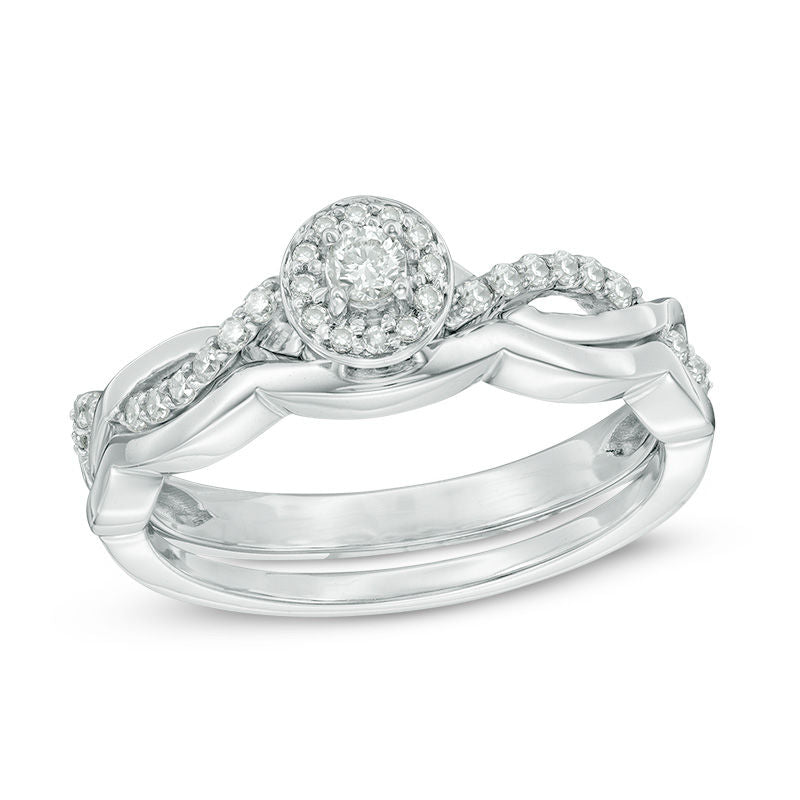 1/4 CT. T.W. Diamond Twist Frame Bridal Engagement Ring Set in 14K White Gold