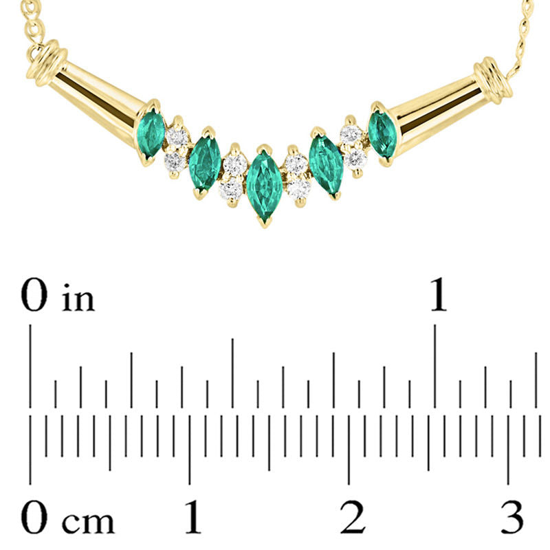 Marquise Emerald and 0.17 CT. T.W. Natural Diamond Five Stone Necklace in 14K Gold - 16"