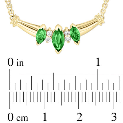 Marquise Emerald and Natural Diamond Accent Three Stone Necklace in 14K Gold - 16"