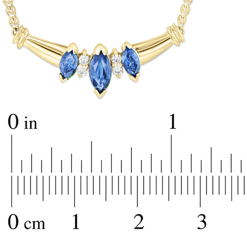 Marquise Blue Sapphire and Natural Diamond Accent Three Stone Necklace in 14K Gold - 16"