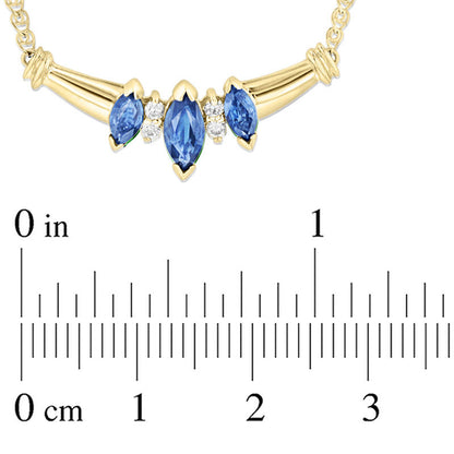 Marquise Blue Sapphire and Natural Diamond Accent Three Stone Necklace in 14K Gold - 16"