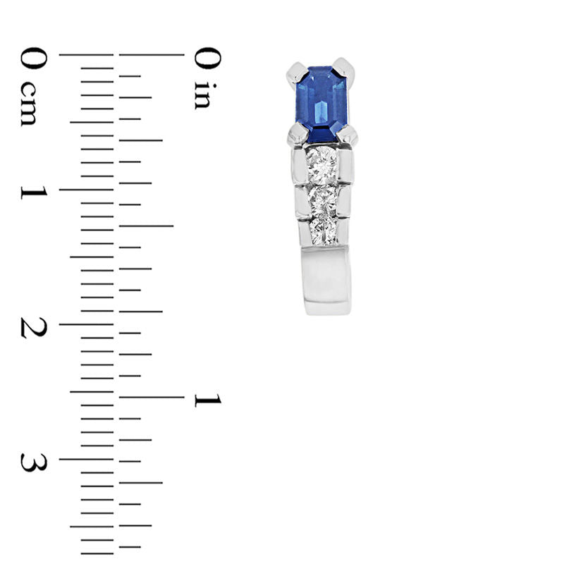 Emerald-Cut Blue Sapphire and 0.33 CT. T.W. Diamond Tiered J-Hoop Earrings in 14K White Gold