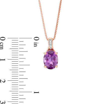 Oval Amethyst and Natural Diamond Accent Pendant in Sterling Silver with 14K Rose Gold Plate