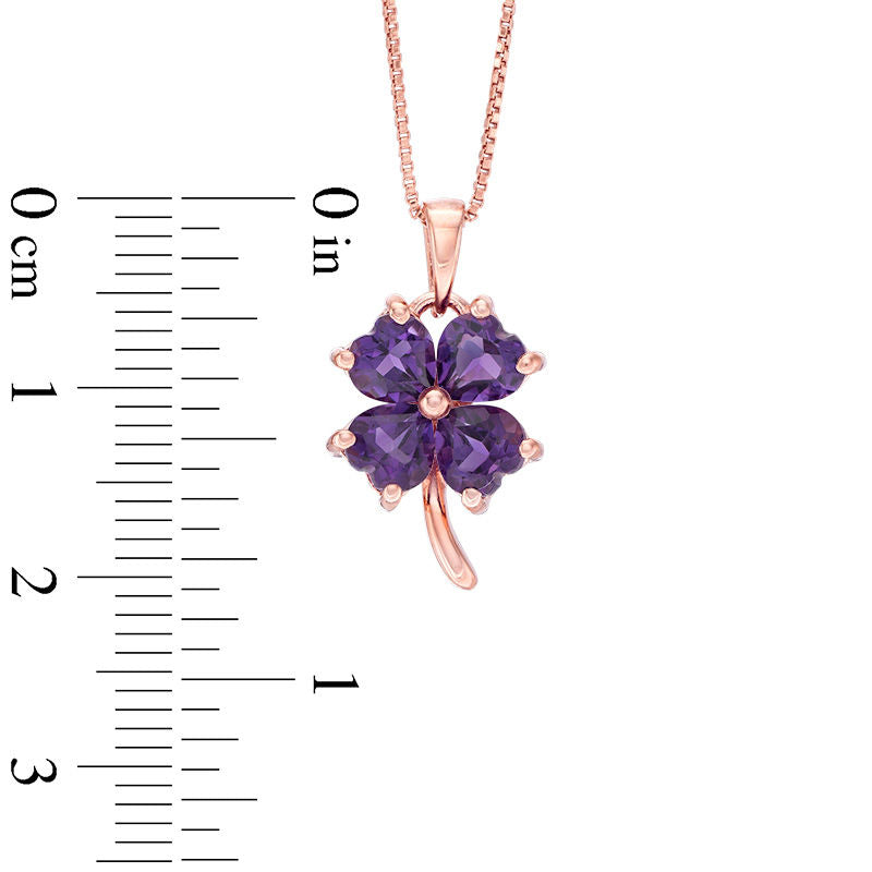 5.0mm Heart-Shaped Amethyst Clover Pendant in Sterling Silver with 14K Rose Gold Plate