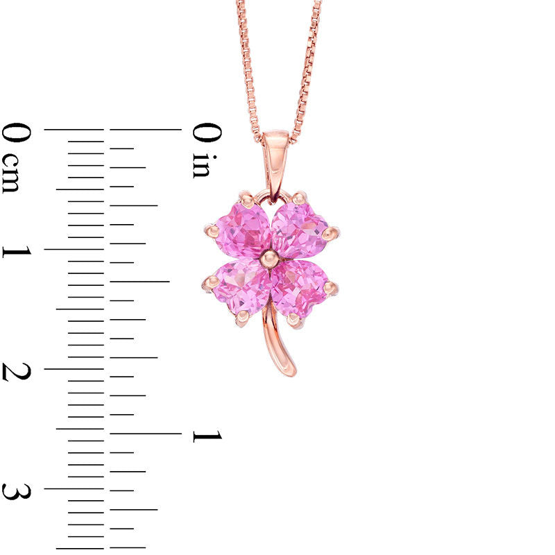5.0mm Heart-Shaped Lab-Created Pink Sapphire Clover Pendant in Sterling Silver with 14K Rose Gold Plate