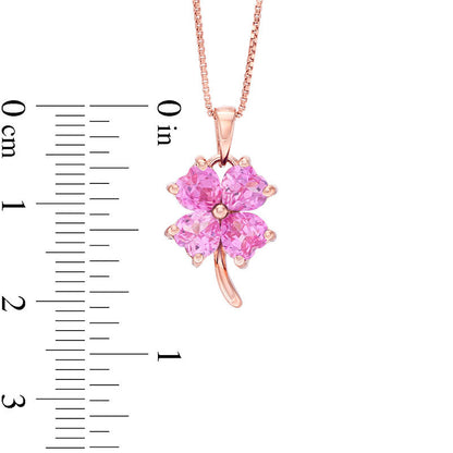 5.0mm Heart-Shaped Lab-Created Pink Sapphire Clover Pendant in Sterling Silver with 14K Rose Gold Plate