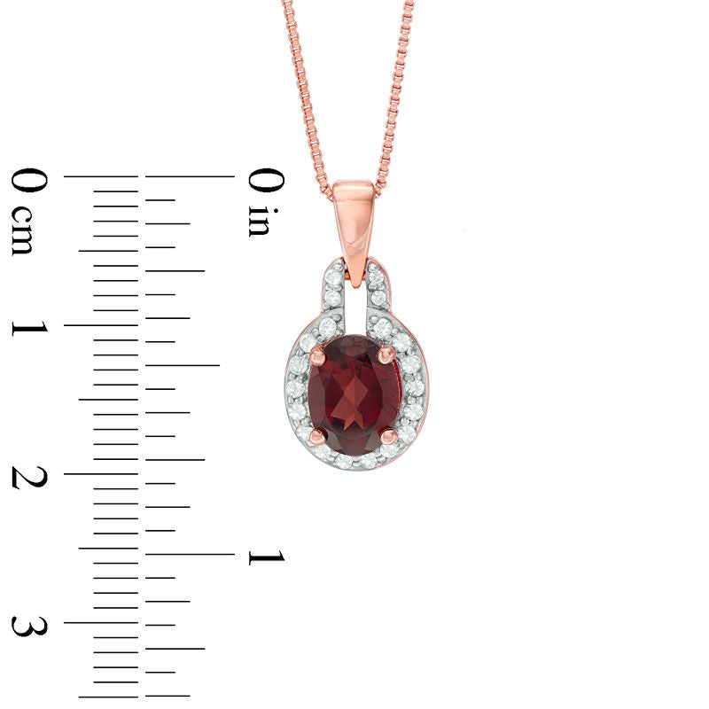 Oval Garnet and White Topaz Doorknocker Frame Pendant in Sterling Silver with 14K Rose Gold Plate