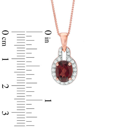 Oval Garnet and White Topaz Doorknocker Frame Pendant in Sterling Silver with 14K Rose Gold Plate
