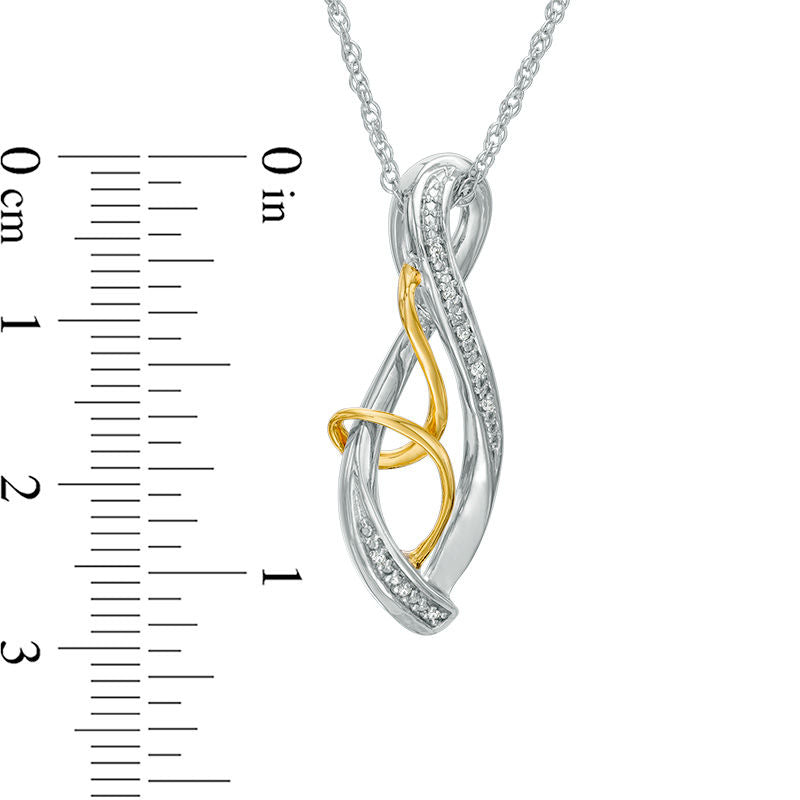 Natural Diamond Accent Infinity Swirl Pendant in Sterling Silver and 10K Yellow Gold