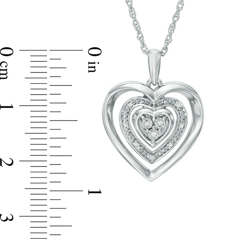 Natural Diamond Accent Triple Heart Frame Pendant in Sterling Silver