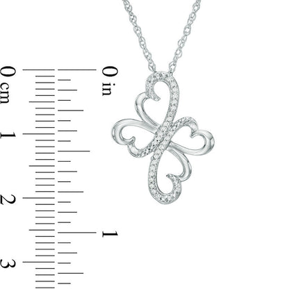 0.07 CT. T.W. Natural Diamond Heart Cross Pendant in Sterling Silver