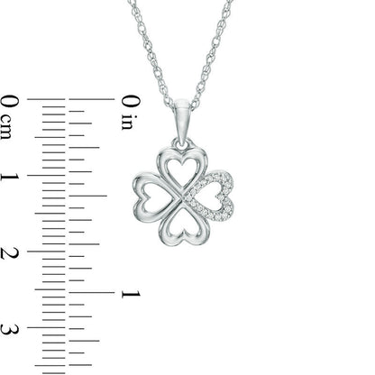 Natural Diamond Accent Heart-Shaped Four Leaf Clover Pendant in Sterling Silver
