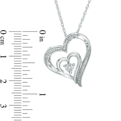 Natural Diamond Accent Tilted Double Heart Pendant in Sterling Silver and 10K Rose Gold