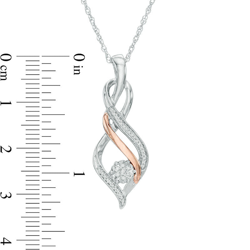 Natural Diamond Accent Infinity Twist Pendant in Sterling Silver and 10K Rose Gold