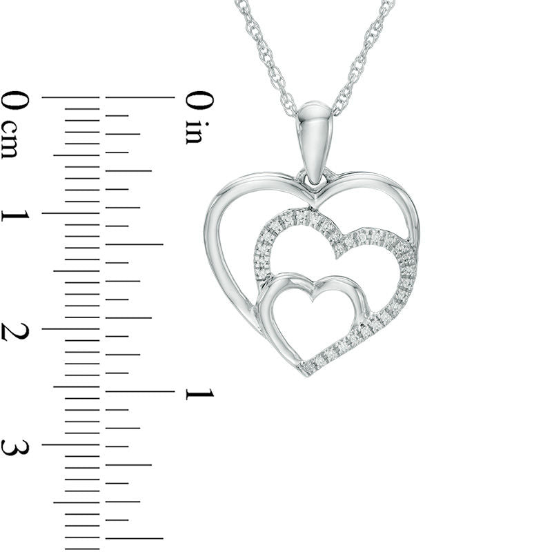 Natural Diamond Accent Triple Heart Pendant in Sterling Silver