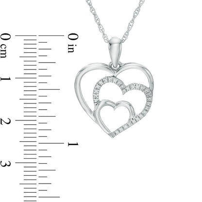 Natural Diamond Accent Triple Heart Pendant in Sterling Silver