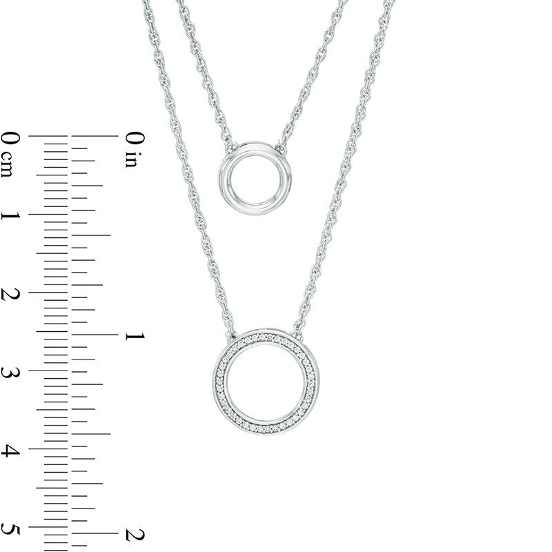 0.1 CT. T.W. Natural Diamond Two Circle Double Strand Necklace in Sterling Silver - 20"