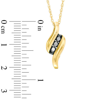 0.2 CT. T.W. Enhanced Black Natural Diamond Three Stone Flame Pendant in 10K Yellow Gold