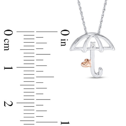 Natural Diamond Accent Umbrella with Heart Pendant in Sterling Silver and 10K Rose Gold