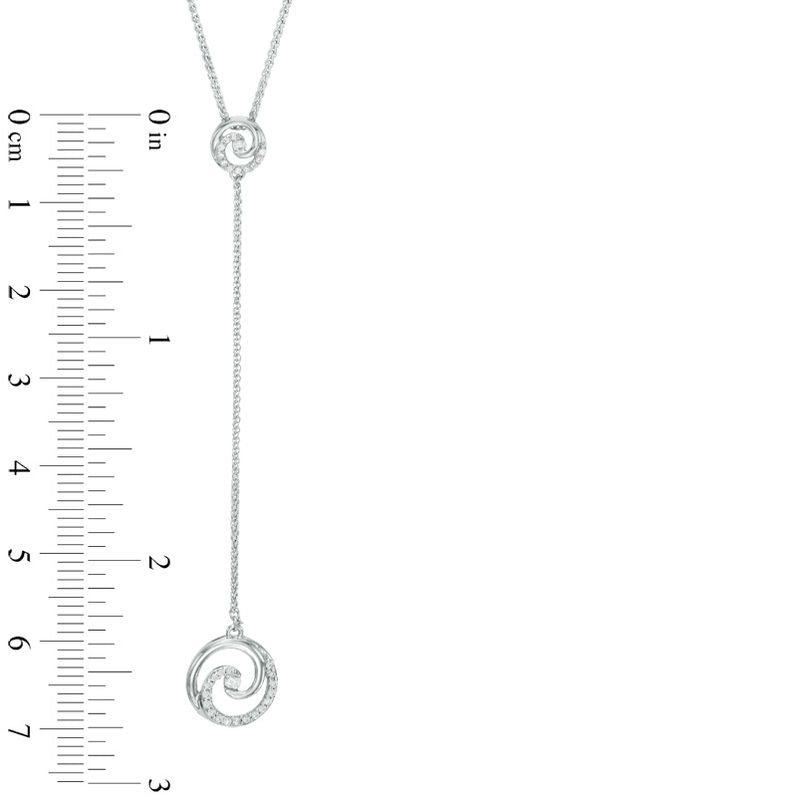 0.17 CT. T.W. Natural Diamond Swirl "Y" Necklace in Sterling Silver - 38"