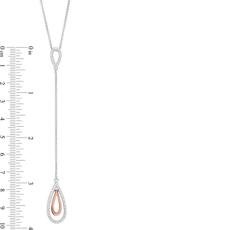 0.2 CT. T.W. Natural Diamond Teardrop "Y" Necklace in Sterling Silver and 10K Rose Gold - 38"
