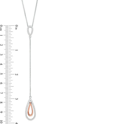 0.2 CT. T.W. Natural Diamond Teardrop "Y" Necklace in Sterling Silver and 10K Rose Gold - 38"